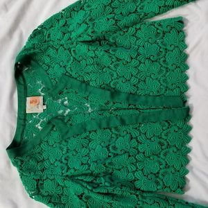 Elevenses green lace open jacket